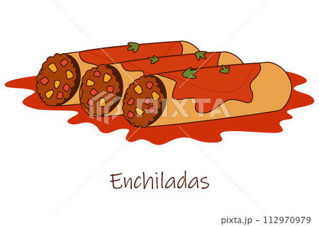 Enchiladas Mexican food vector illustration. Traditional Mexican Cuisine. 112970979