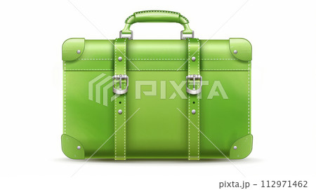 Vintage Green Leather Suitcase on White Background 112971462