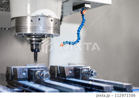 Process working of CNC turning, cutting, milling metal. Industrial machinery 112971586