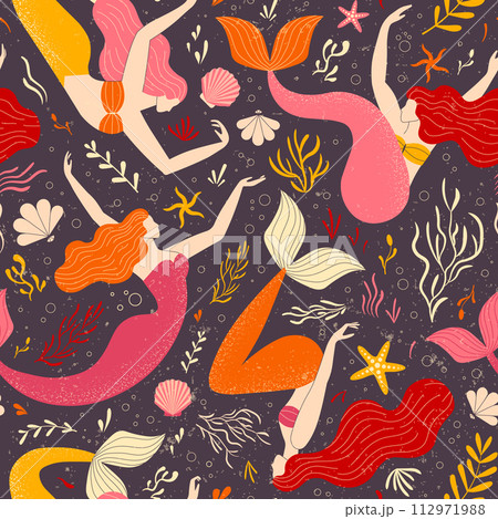 Fairy Tale Mermaids and Underwater Life Pattern Fairy Tale Mermaids and Underwater Life Pattern 112971988