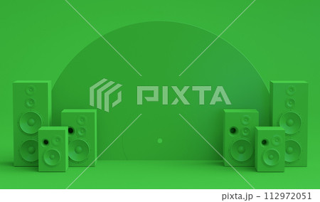 Set of Hi-fi speakers with loudspeakers for sound recording studio on monochrome 112972051