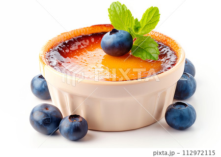 A classic Creme brulee, served in a ramekin, combination of creamy custard and caramelized sugar 112972115