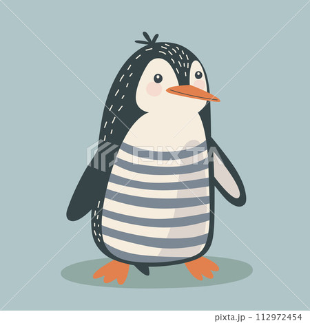 cartoon cute penguin in striped t-shirt, flat style vector illustration. cartoon cute penguin in striped t-shirt, flat style vector illustration. 112972454