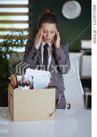 concerned modern female employee in modern green office concerned modern female employee in modern green office 112973166