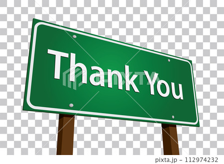 Thank You Green Road Sign Vector Illustration on a Transparent Background. 112974232