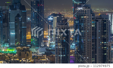 Dubai downtown night timelapse. Top view from above 112974975
