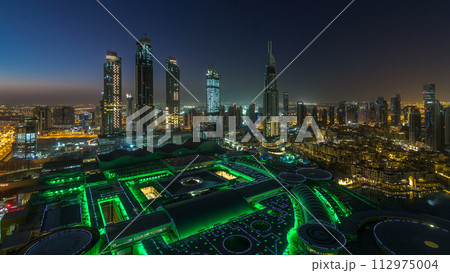 Dubai downtown night to day timelapse. Top view from above Dubai downtown night to day timelapse. Top view from above 112975004