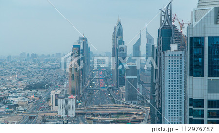Dubai Sheikh Zayed Road day to night timelapse near Dubai Downtown Closer Look shows the density of these roads 112976787