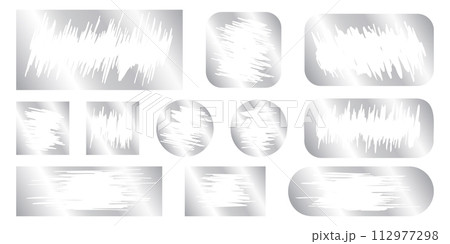 Set of silver scratch card surfaces with scraped textures isolated on white background. Collection of metallic scratchcards, lotto winner, money prize or sale coupon templates. Vector illustration Set of silver scratch card surfaces with scraped textures isolated on white background. Collection of metallic scratchcards, lotto winner, money prize or sale coupon templates. Vector illustration 112977298