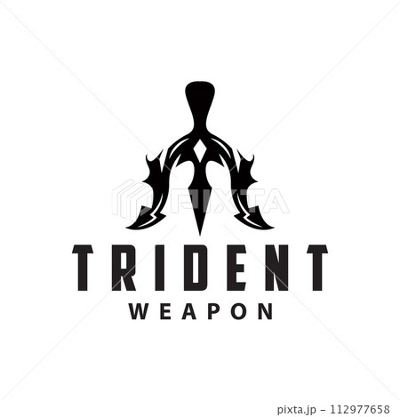 Neptune Poseidon Trident Logo, Spear Simple Vintage Template Design 112977658