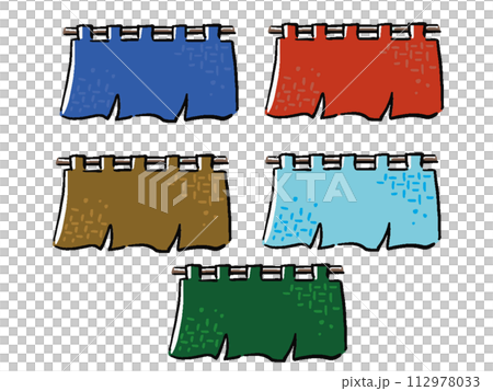 Hand-drawn style illustration set of various colored curtains Hand-drawn style illustration set of various colored curtains 112978033