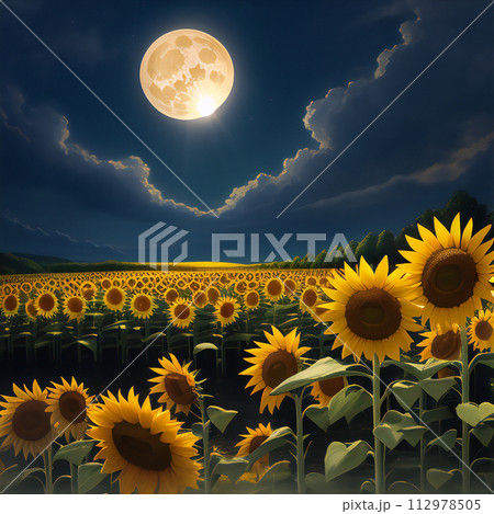 向日葵シリーズ（Ⅲ）満月の夜 月明かりに照らされて【AI生成画像】 112978505