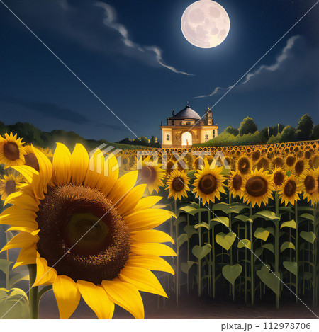 向日葵シリーズ（Ⅲ）満月の夜 月明かりに照らされて【AI生成画像】 112978706