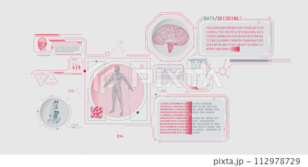 Futuristic brain research program interface with data decoding. 112978729