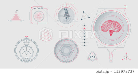 Circular vector infographic elements for sci-fi interface. 112978737