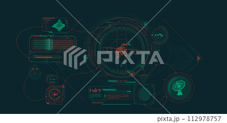 Sci-fi HUD interface for data research. Sci-fi HUD interface for data research. 112978757