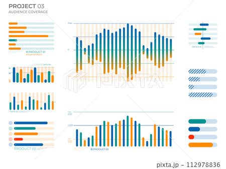 Finance elements charts in color. Vector illustration. 112978836