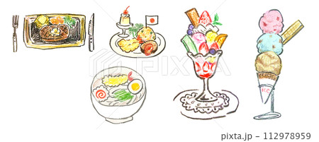 色鉛筆で描いたファミレスや喫茶店のメニュー色々まとめ 色鉛筆で描いたファミレスや喫茶店のメニュー色々まとめ 112978959