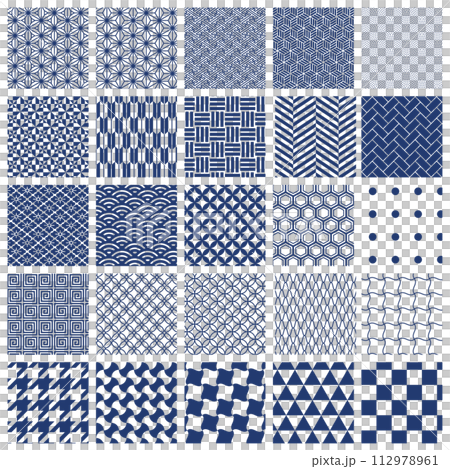 Blue Japanese pattern swatches (25 types) 112978961