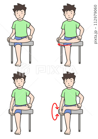 椅子に座って足首をストレッチしたり回したりする男性 112979060