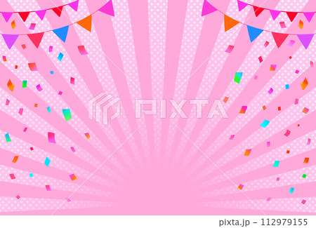 イベントフレーム背景　紙吹雪とガーランドと放射線 112979155