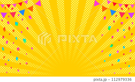 イベントフレーム背景　紙吹雪とガーランドと放射線　16:9 112979336