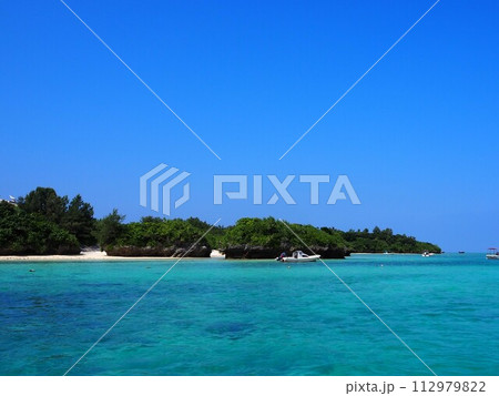 美しいエメラルドグリーンの海が広がる川平湾の風景 112979822