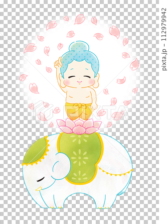 花節可愛的佛陀和白象插圖沒有背景 112979942