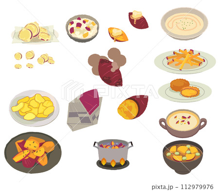 サツマイモ料理のたくさんあるイラストセット 112979976
