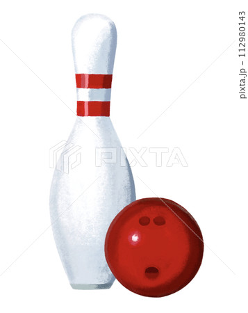 ボウリングピン（1本）とボール（レッド）のイラスト素材 [112980143