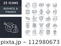 set of line icons related to business and finace, bank, loan, revenue, deposit, profit.  112980673