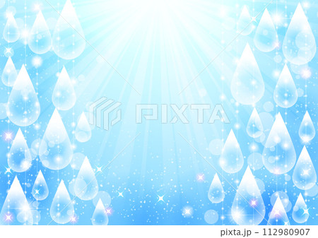 梅雨、しずく、フラッシュ、青、雨、かわいい、背景、イラスト、横型 梅雨、しずく、フラッシュ、青、雨、かわいい、背景、イラスト、横型 112980907