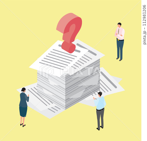 ビジネスの山積みの課題に対して悩む人々 ビジネスの山積みの課題に対して悩む人々 112981206