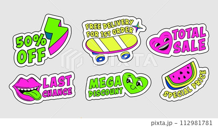 Special offer label with colorful flat symbols 112981781