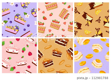 Decorative pattern set with tasty cakes pieces Decorative pattern set with tasty cakes pieces 112981788