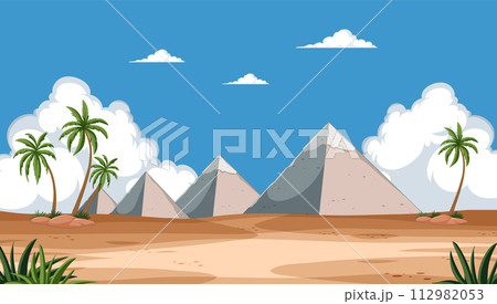 Desert Oasis with Pyramids Landscape Desert Oasis with Pyramids Landscape 112982053