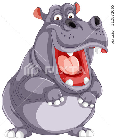Cheerful Cartoon Hippopotamus Illustration Cheerful Cartoon Hippopotamus Illustration 112982065