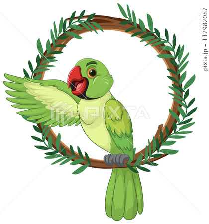 Joyful Parrot in a Leafy Wreath Joyful Parrot in a Leafy Wreath 112982087