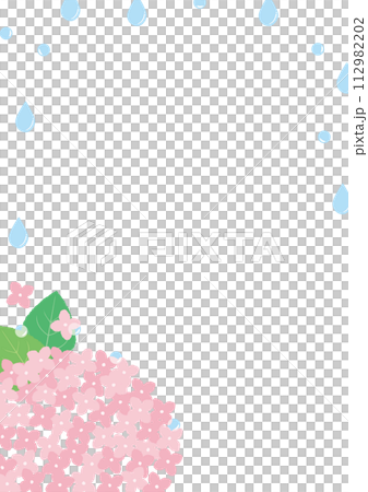 あじさいと雨のフレーム_ピンク_縦 あじさいと雨のフレーム_ピンク_縦 112982202