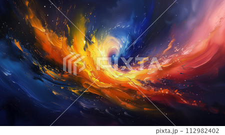 カラフルな絵の具が混ざり合う絵画　AI生成画像 112982402