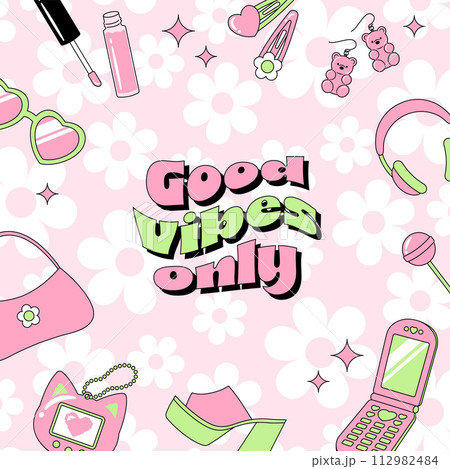 Y2K 90年代風の靴やアクセサリーの背景イラスト 112982484