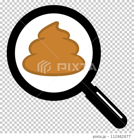 Illustration of looking at poop with a magnifying glass 112982877