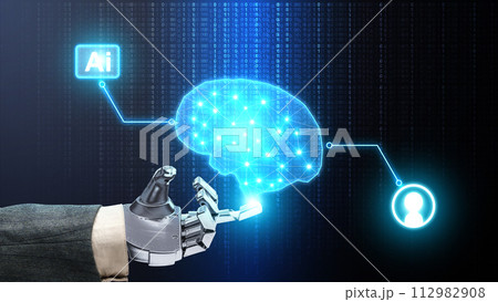 The robotic hand touches the virtual brain 112982908