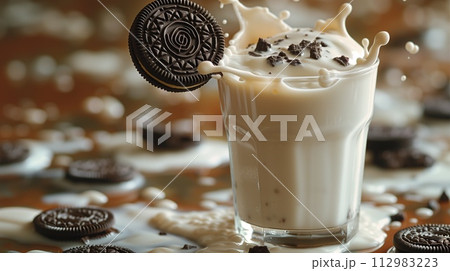 falling cookies in splashes of milk falling cookies in splashes of milk 112983223