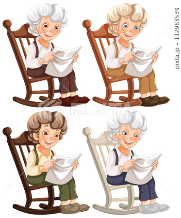 Grandmothers Knitting in Rocking Chairs 112983539