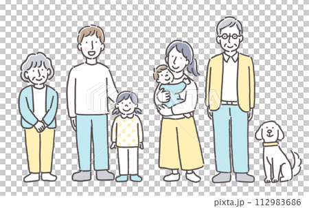 Illustration of a happy three generation family 112983686
