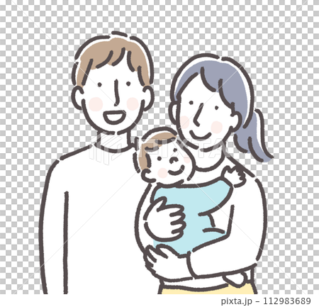 一對年輕夫婦抱著嬰兒的插圖 112983689