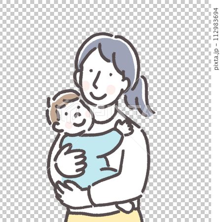 Illustration of a young mother holding a baby 112983694