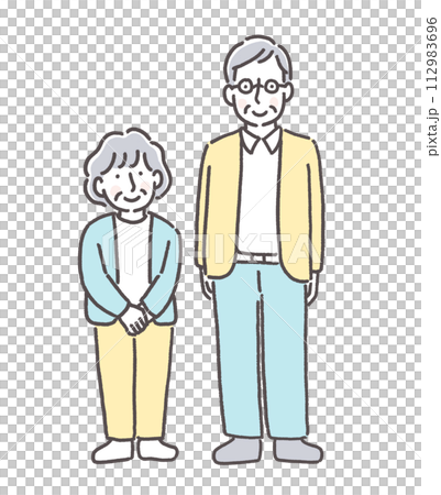 Illustration of a senior couple cuddling with a smile 112983696