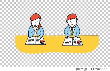 男性和女性求職者創建簡歷的插圖 112983846